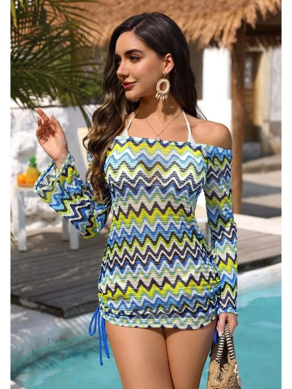 Summer Women's Boho Off-Shoulder Cover-Up - Sexy Hollow Out Bell Sleeve Swimsuit